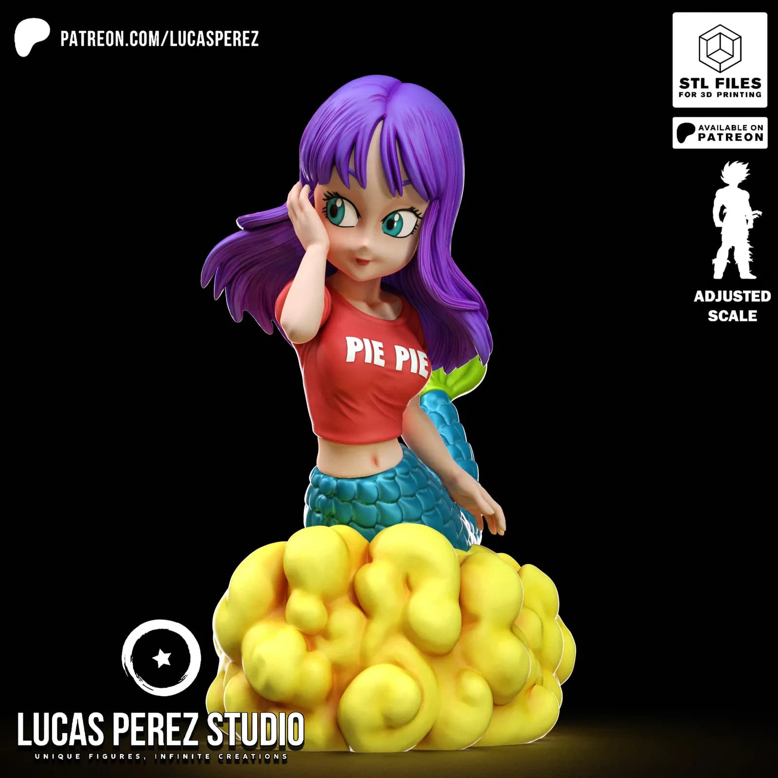 STL - Figura de sirena chibi de Dragon Ball render 5