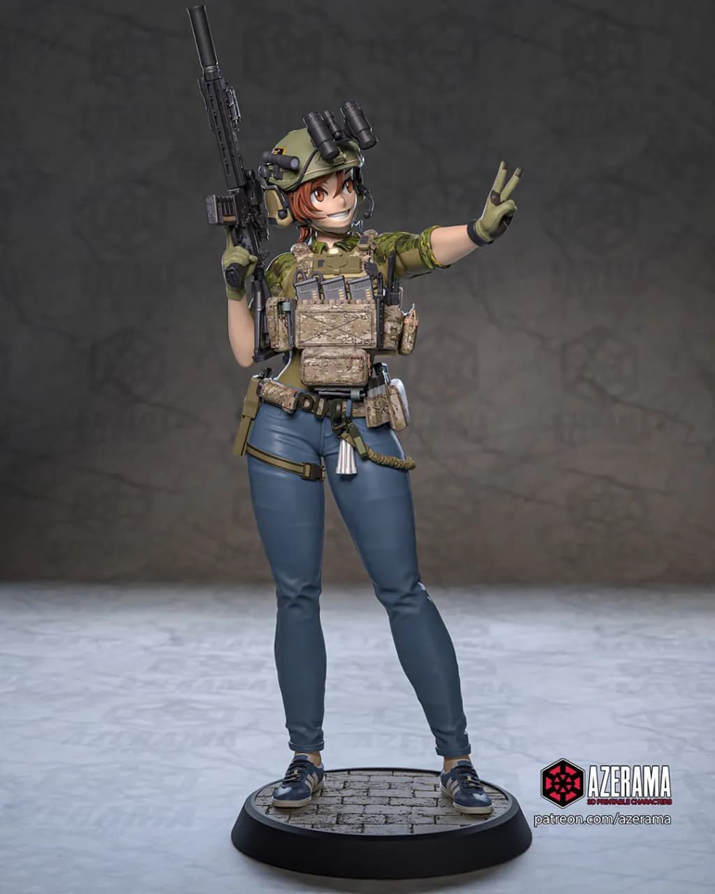 STL - Female soldier figure with rifle