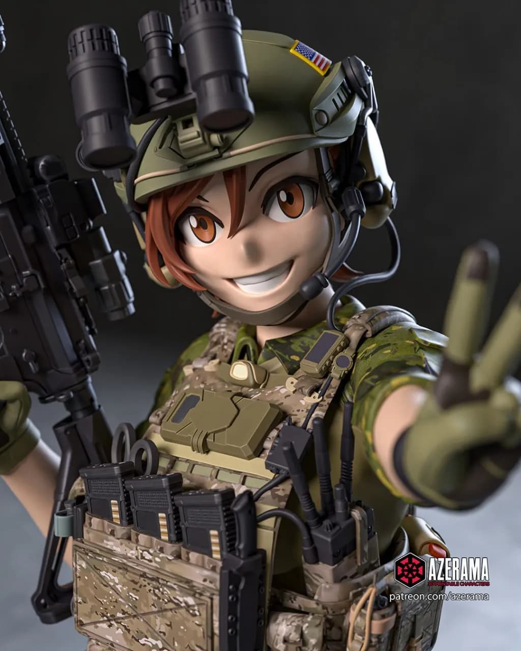 STL - Figura de soldado femenino con rifle render 2
