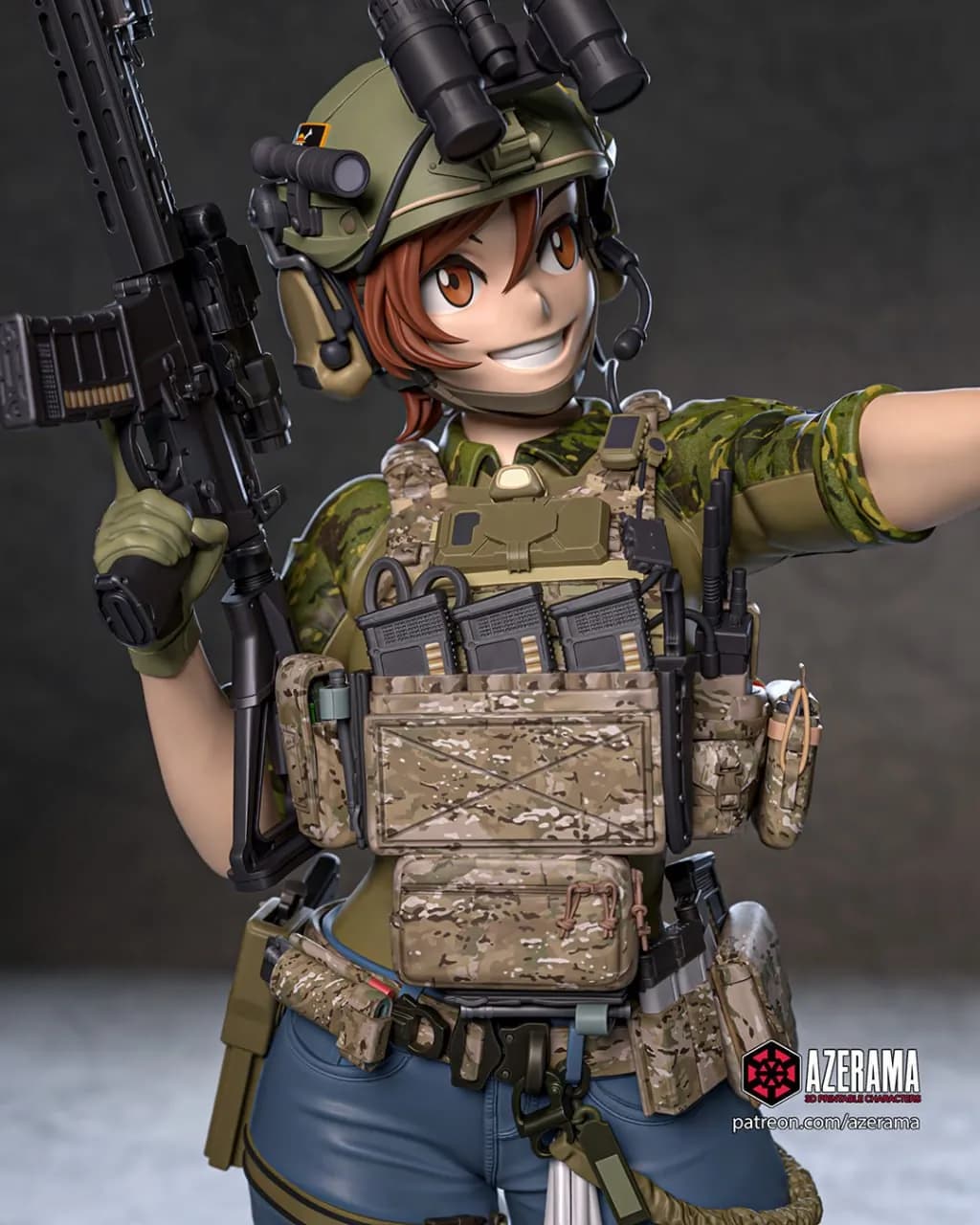 STL - Figura de soldado femenino con rifle render 3
