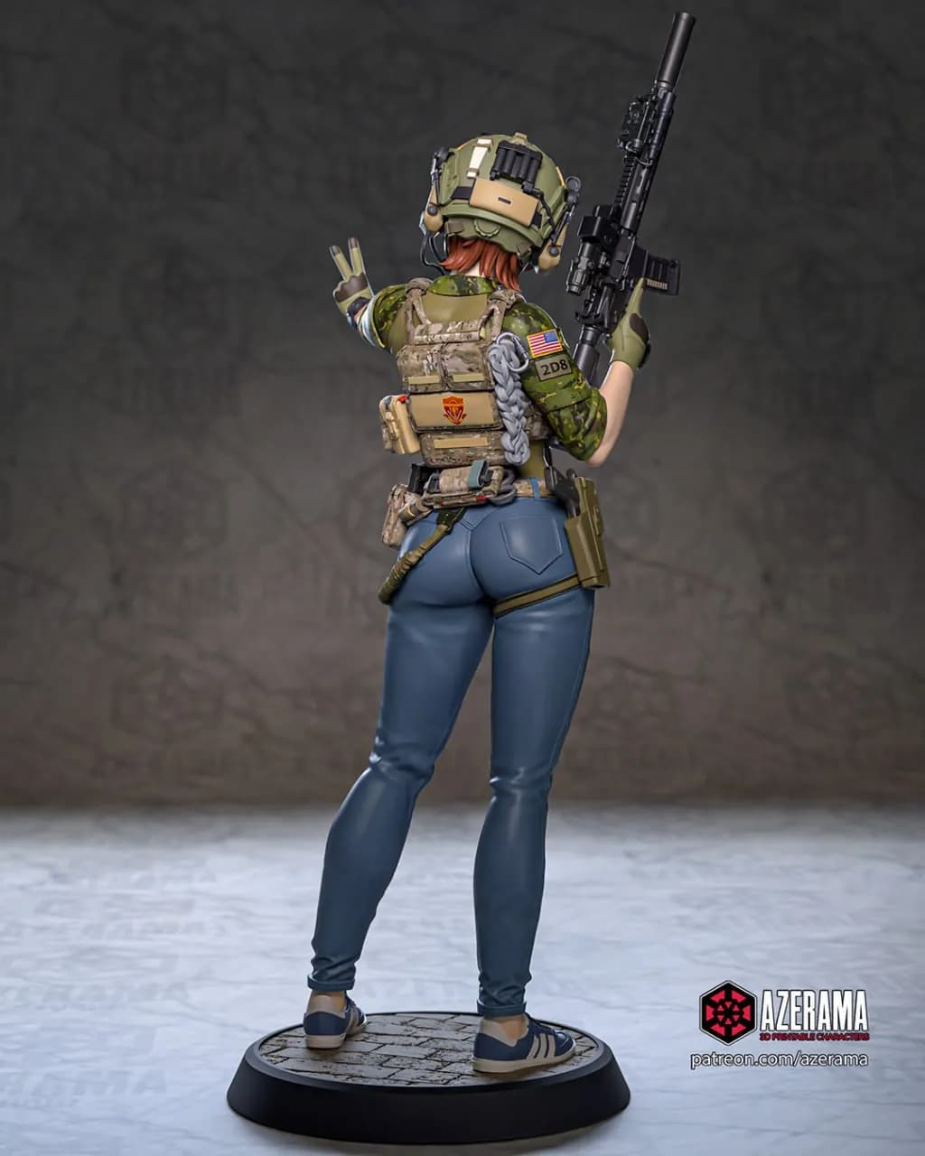STL - Figura de soldado femenino con rifle render 4