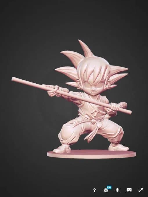STL - Figura de Son Goku niño con bastón 2 render 2