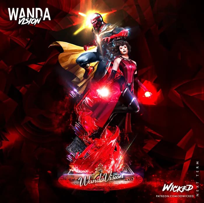 STL - Figura De Wanda Maximoff Y Vision De WandaVision render 2