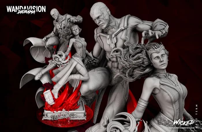 STL - Figura De Wanda Maximoff Y Vision De WandaVision render 3