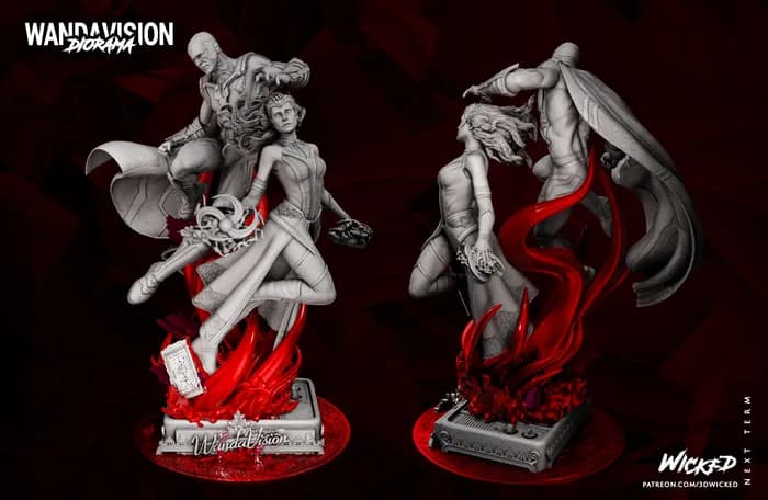 STL - Figura De Wanda Maximoff Y Vision De WandaVision render 4