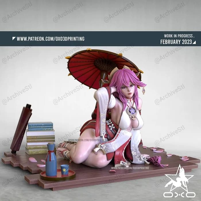 STL - Figura de Yae Miko de Genshin Impact render 1