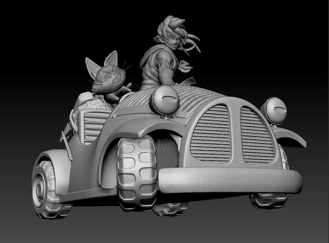 STL - Figura de Yamcha y Puar en el coche render 2