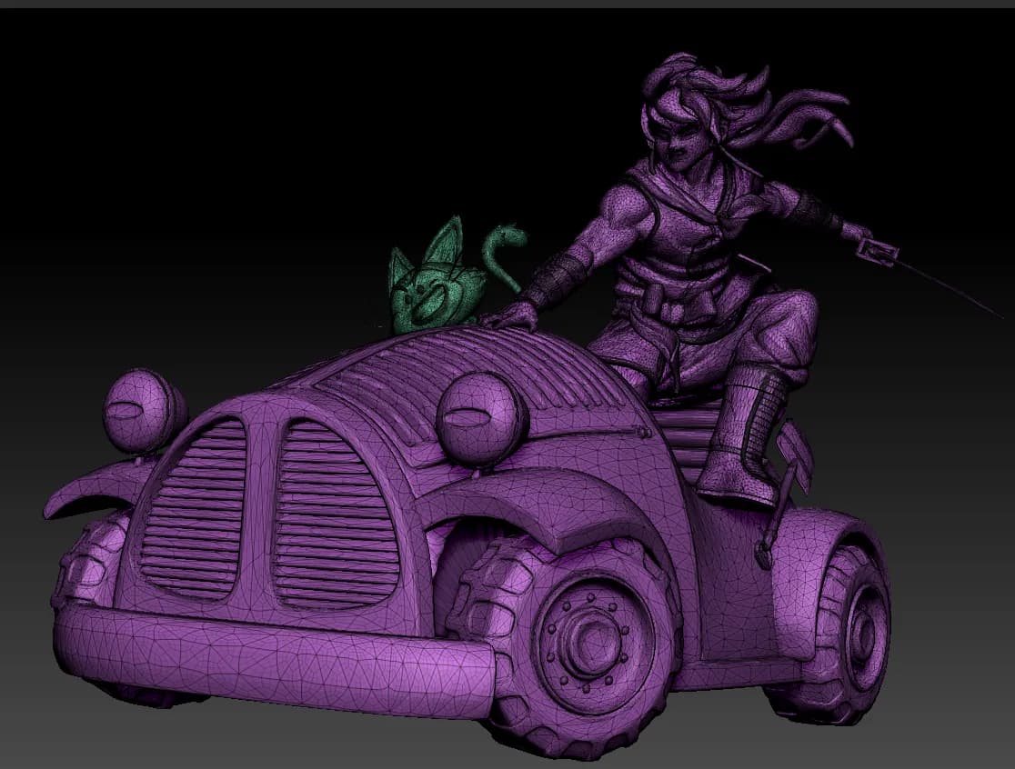 STL - Figura de Yamcha y Puar en el coche render 3