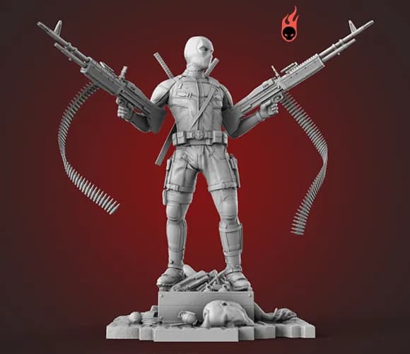 STL - Figura Deadpool con ametralladoras render 1