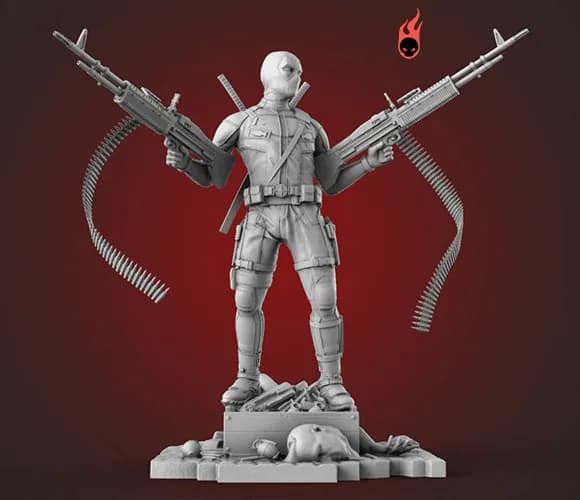 STL - Figura Deadpool con ametralladoras render 2