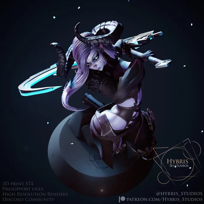 STL - Figura Demonia con Guadaña de Energía render 2