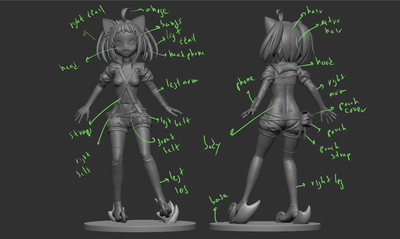 STL - Figura estilo anime con accesorios futuristas render 5