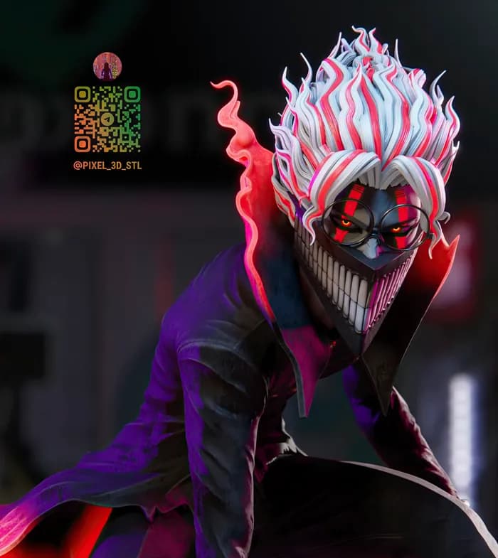 STL - Figura estilo anime con mascara de sonrisa render 3