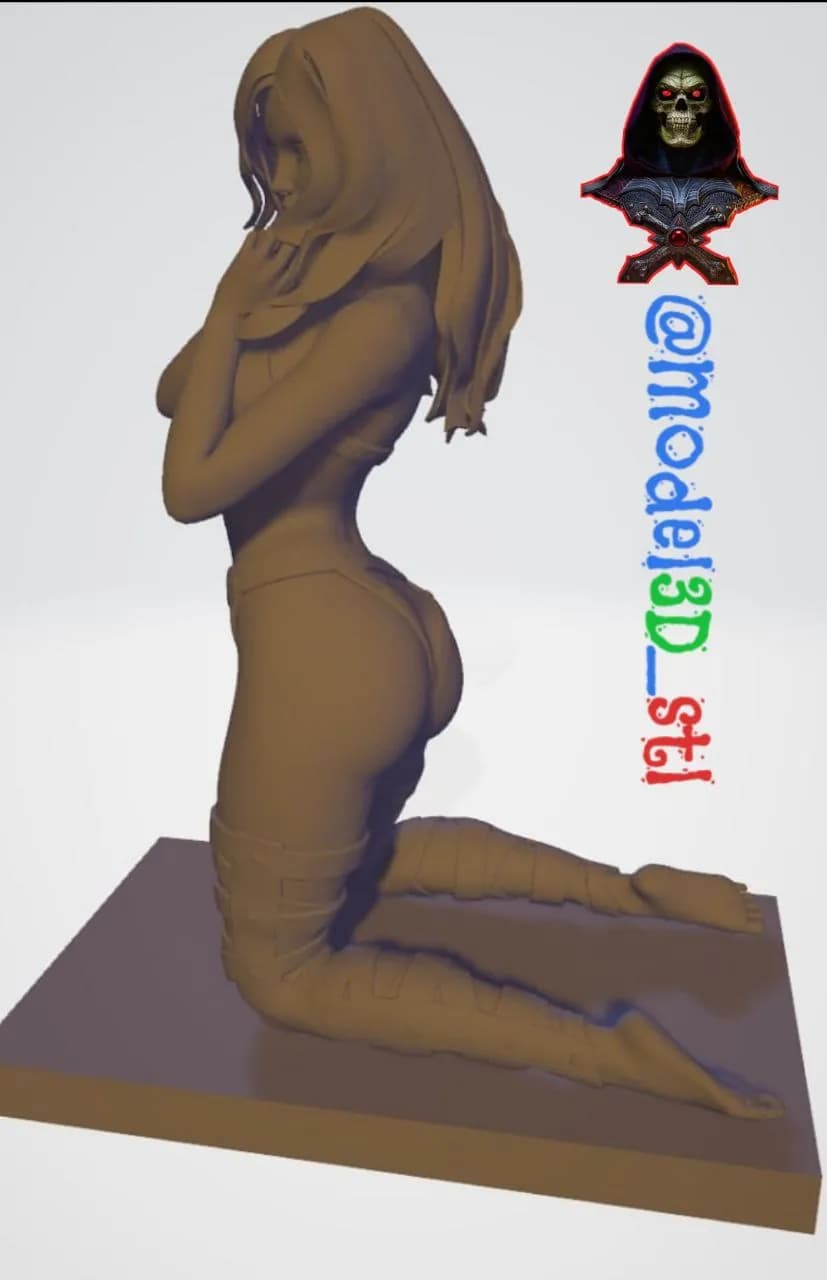 STL - figura femenina con armadura en las piernas render 1
