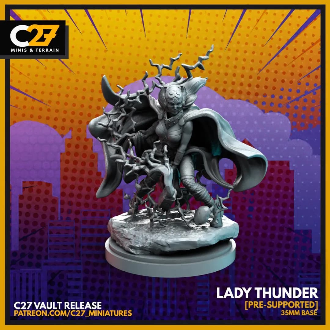 STL - Figura Femenina con Rayos y Capa render 1