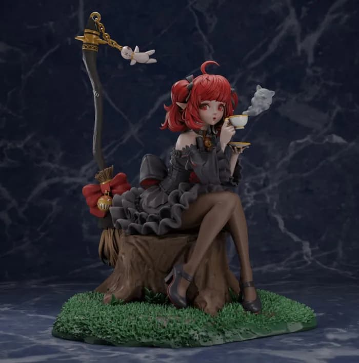 STL - Figura Gótica de Elfa con Té render 2