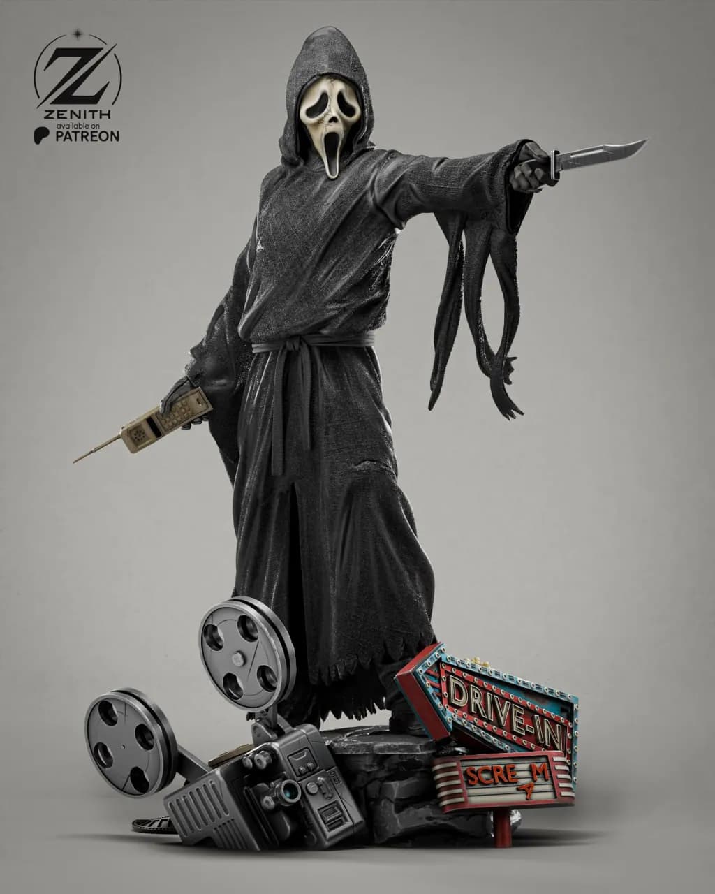 STL - Figura Ghostface con cuchillo y teléfono render 2
