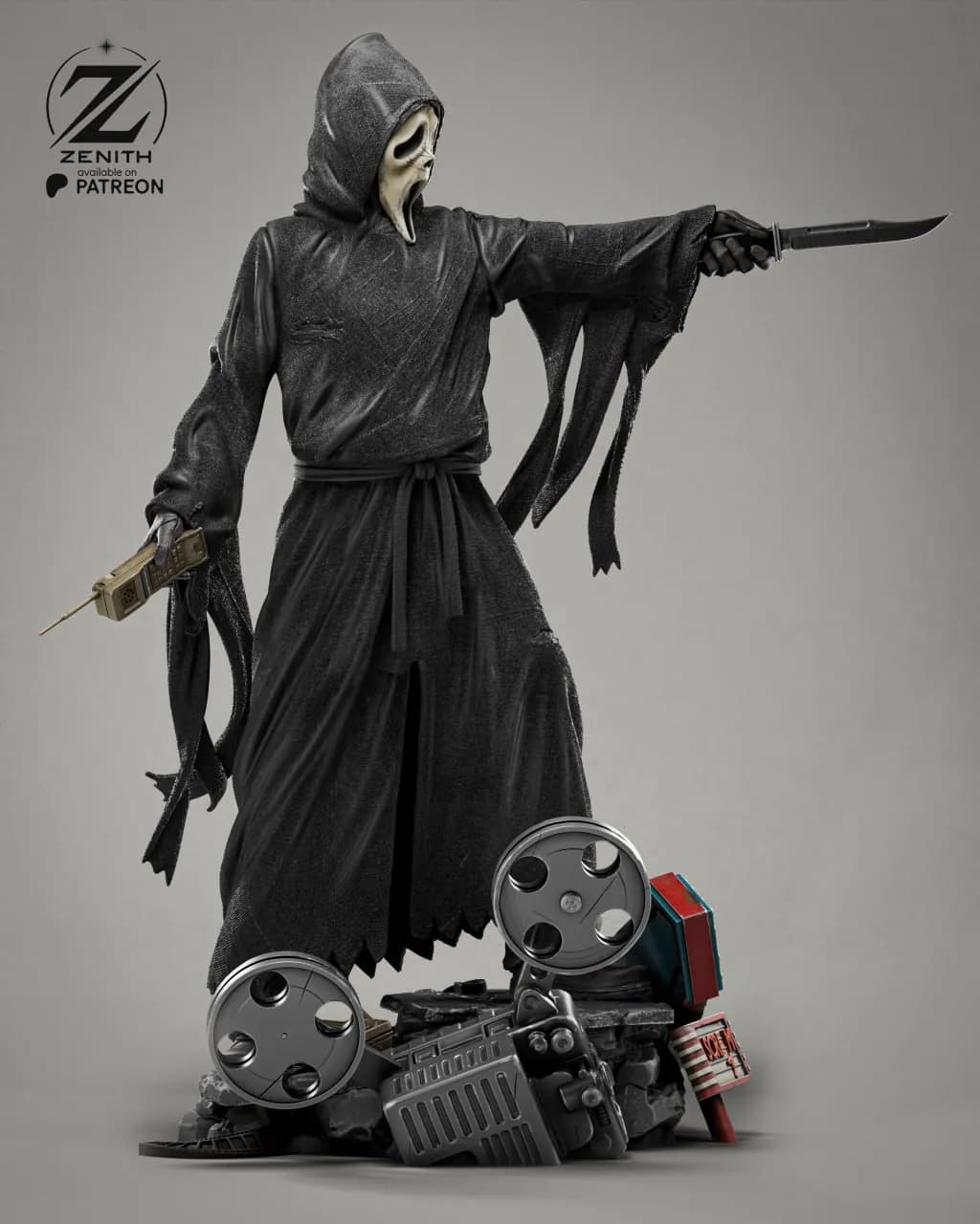 STL - Figura Ghostface con cuchillo y teléfono render 3