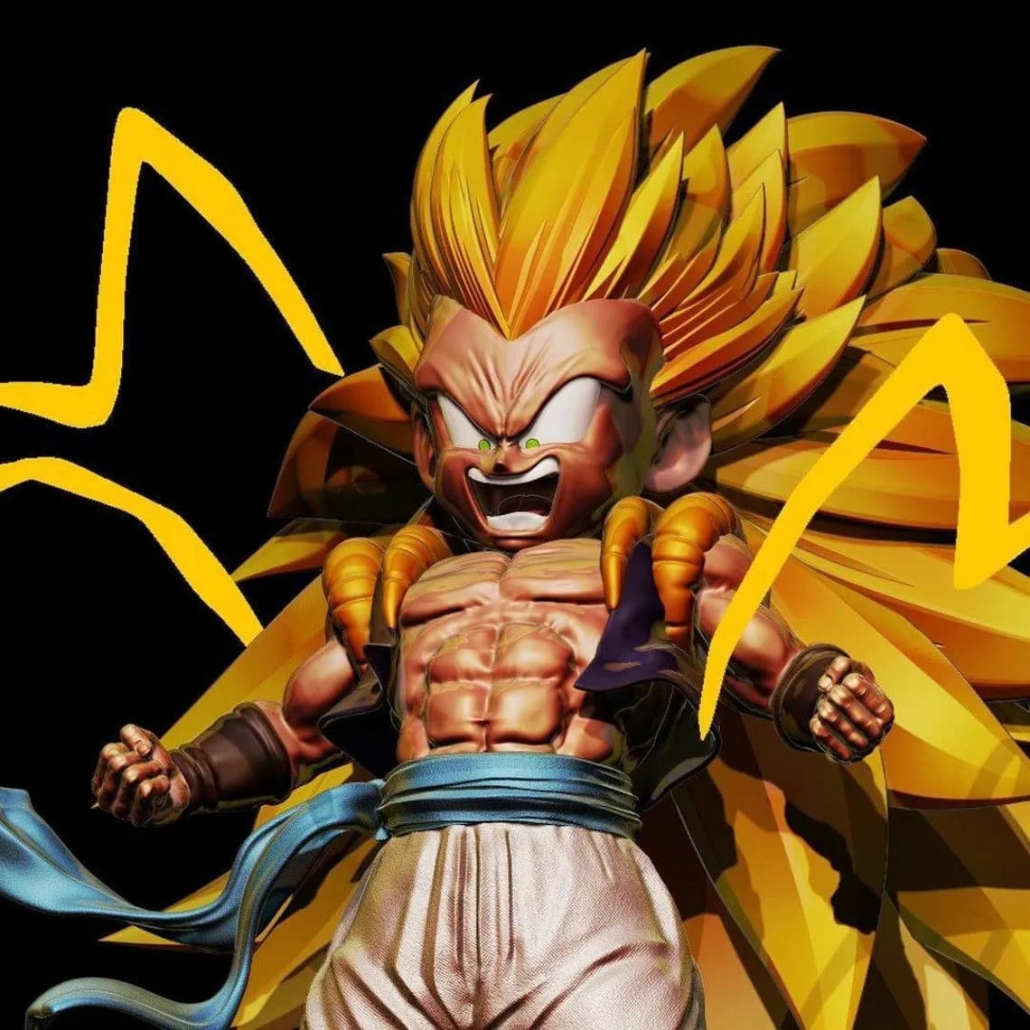 STL - Figura Gotenks Super Saiyan 3 render 4