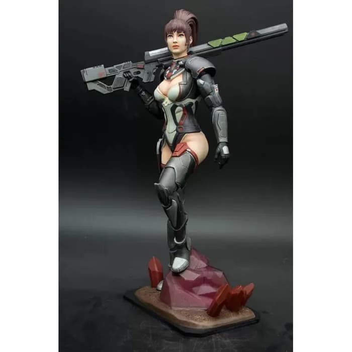 STL - Figura guerrera futurista con rifle render 1