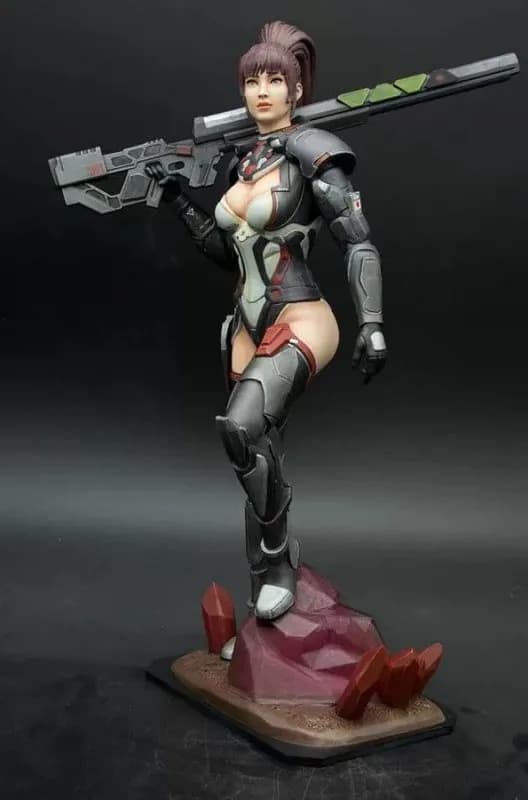 STL - Figura guerrera futurista con rifle render 4
