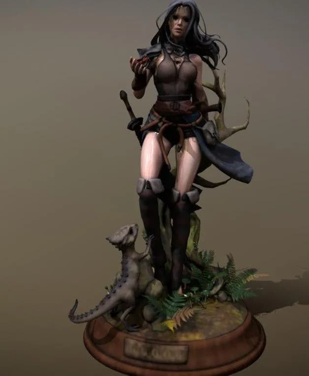 STL - Figura guerrera Xena con dinosaurio render 1