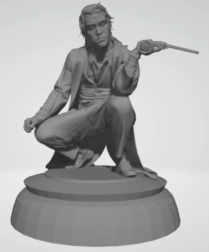 STL - Figura Joker arrodillado con pistola render 1
