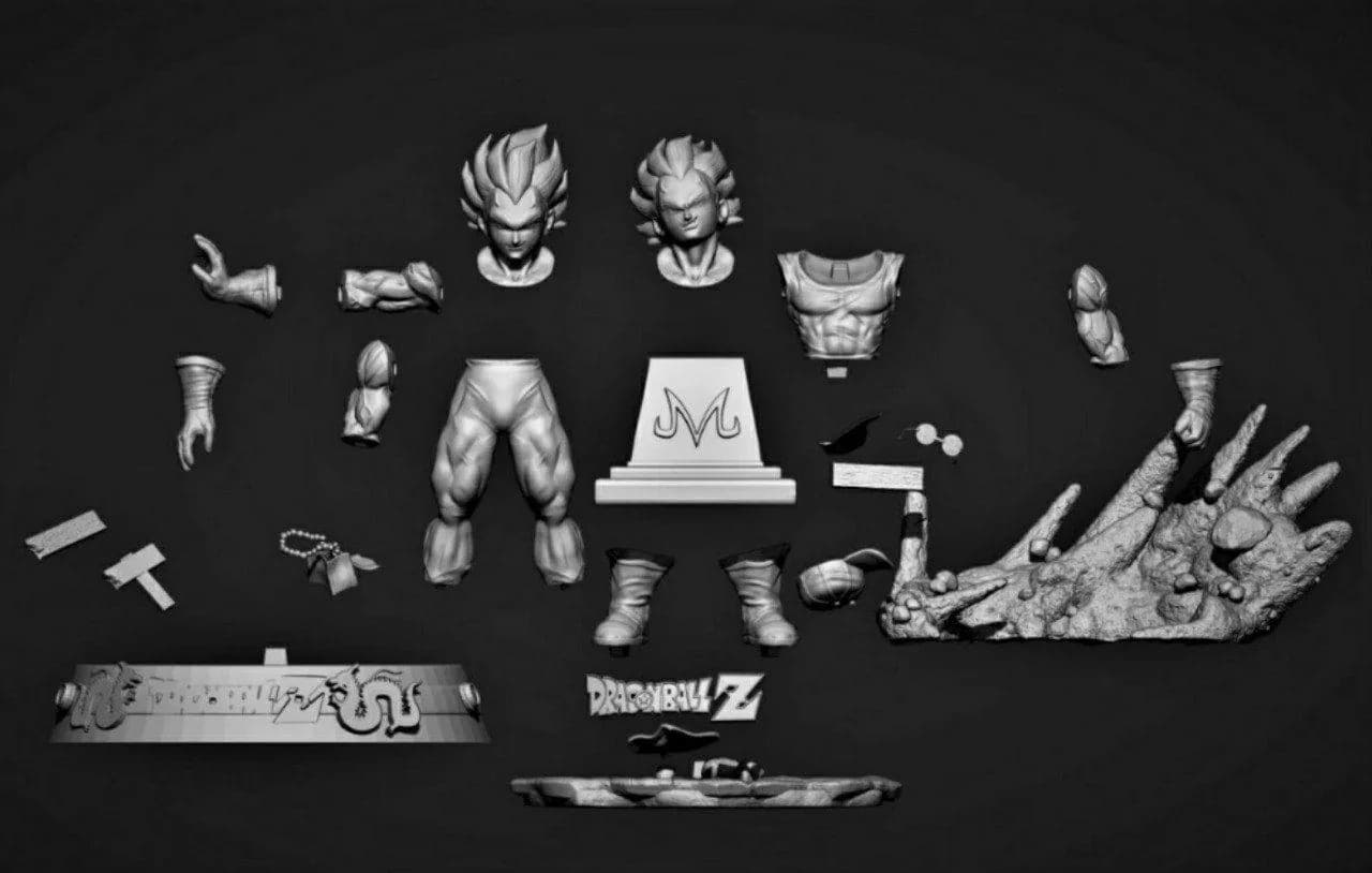 STL - Figura Majin Vegeta con ataque Big Bang render 3