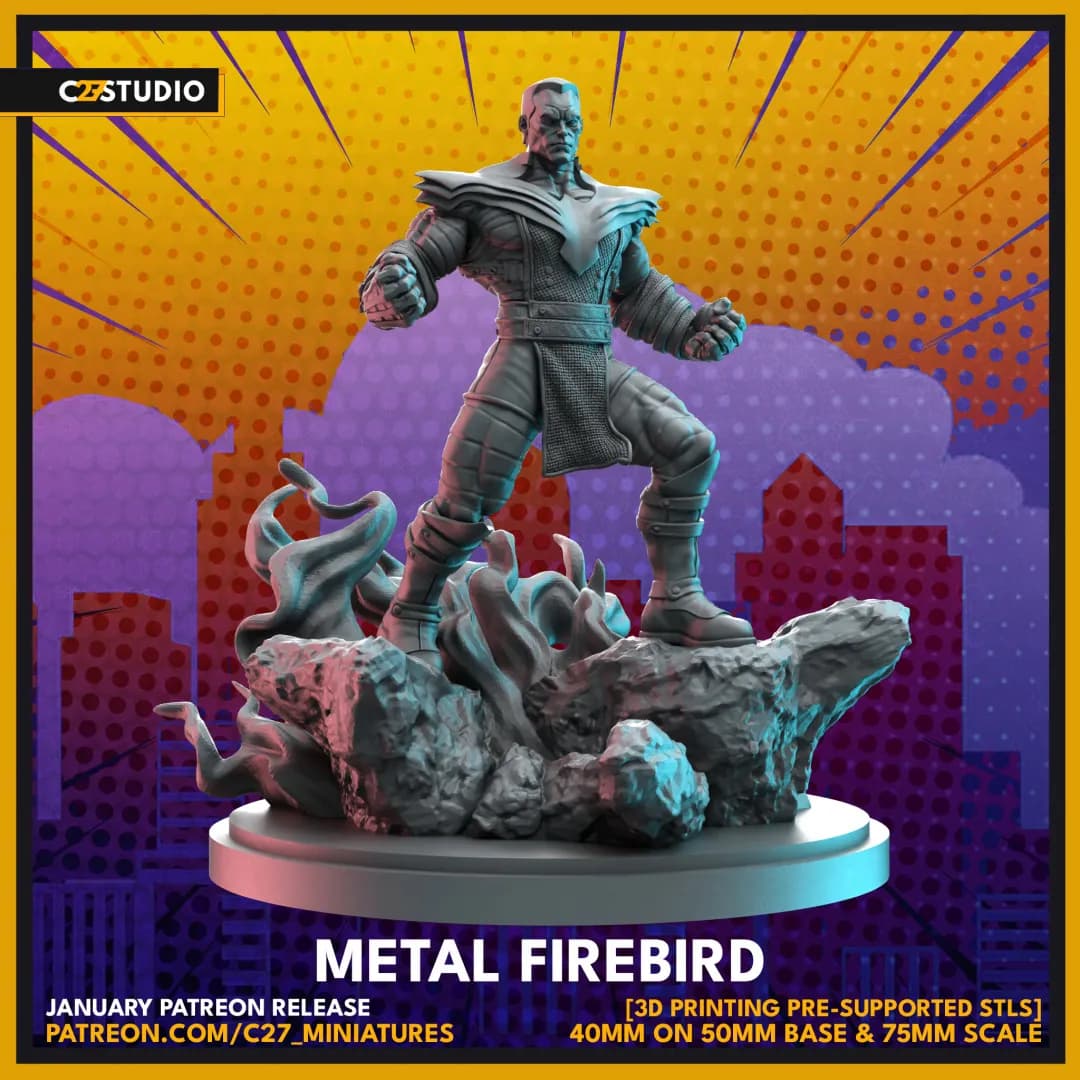 STL - Figura metal firebird render 2