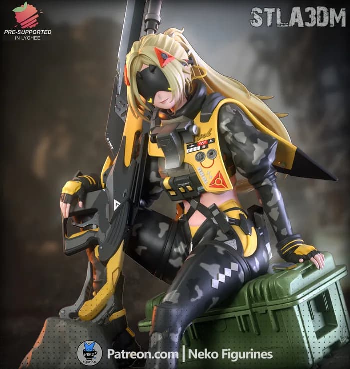 STL - Figura militar cyberpunk con rifle