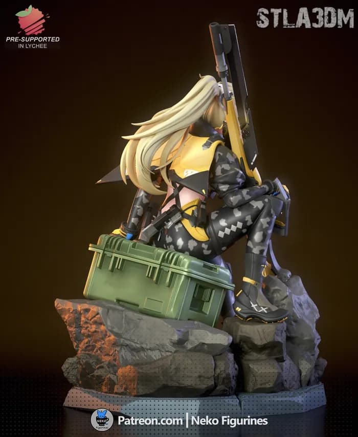 STL - Figura militar cyberpunk con rifle render 3