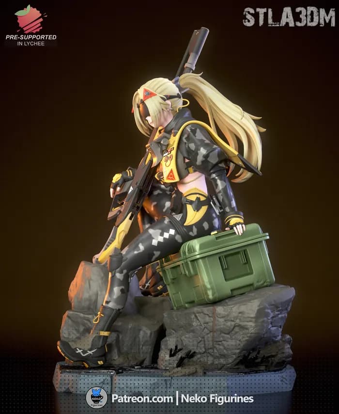 STL - Figura militar cyberpunk con rifle render 4