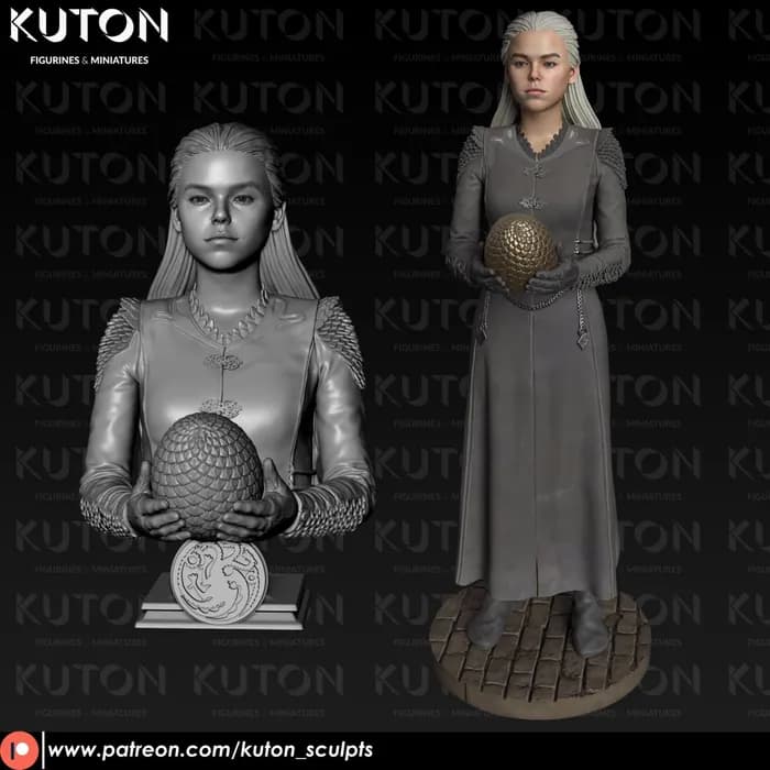 STL - Figura Rhaenyra Targaryen con huevo de dragón render 2