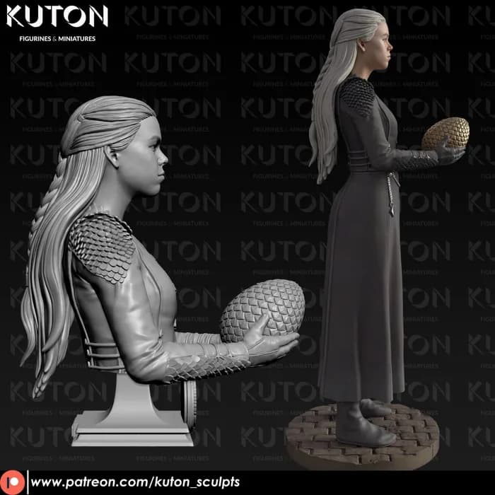 STL - Figura Rhaenyra Targaryen con huevo de dragón render 3