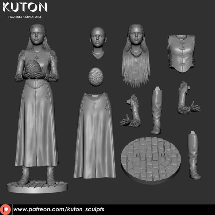 STL - Figura Rhaenyra Targaryen con huevo de dragón render 4