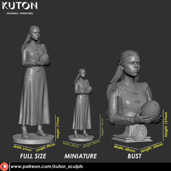 STL - Figura Rhaenyra Targaryen con huevo de dragón render 5