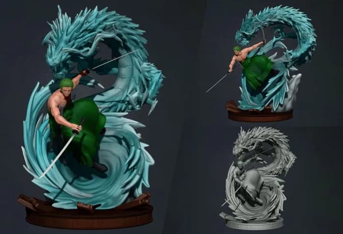 STL - Figura Roronoa Zoro Dragón de Agua render 1