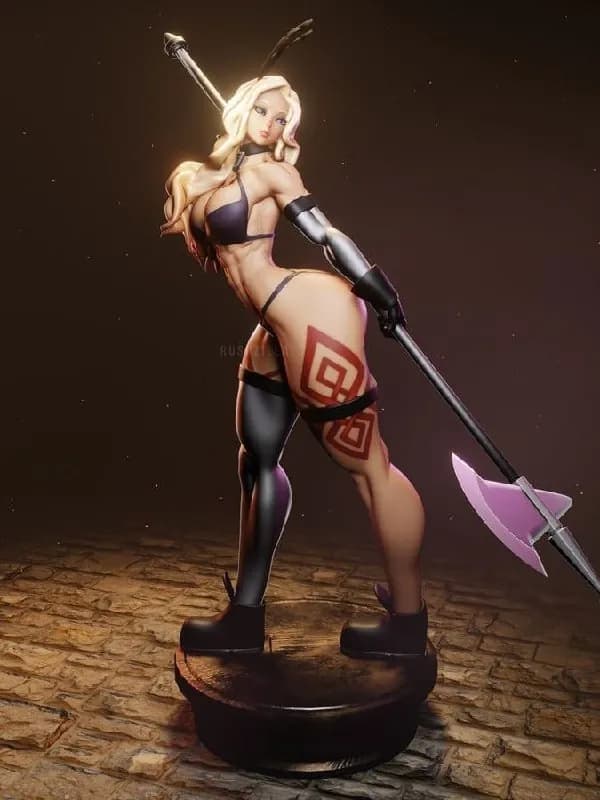 STL - Figura sensual de amazona con hacha render 1