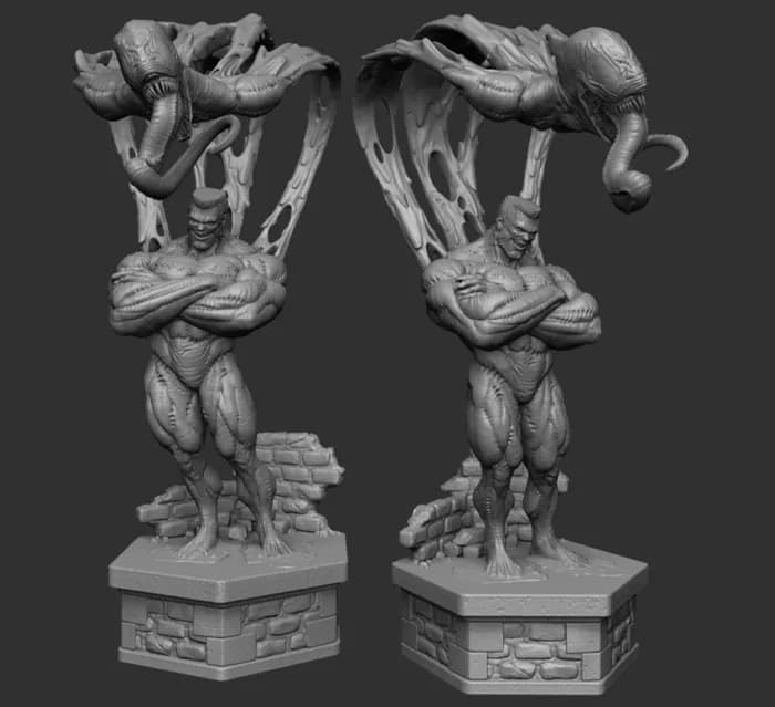 STL - Figura Venom musculoso con tentáculos render 3