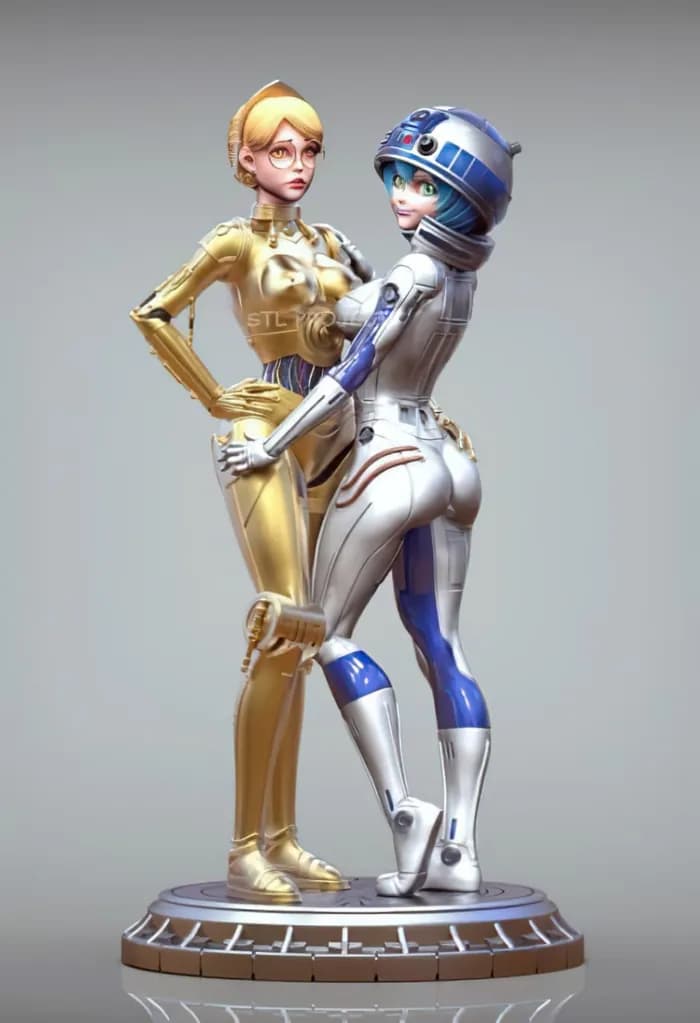 STL - Figuras C 3PO y R2 D2 estilo anime render 1