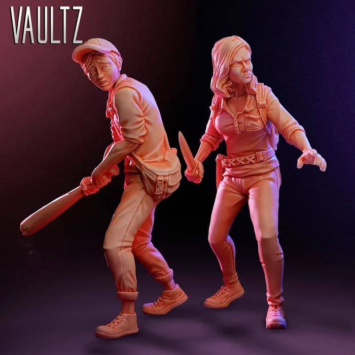 STL - Figuras de supervivientes con bate y cuchillo render 1