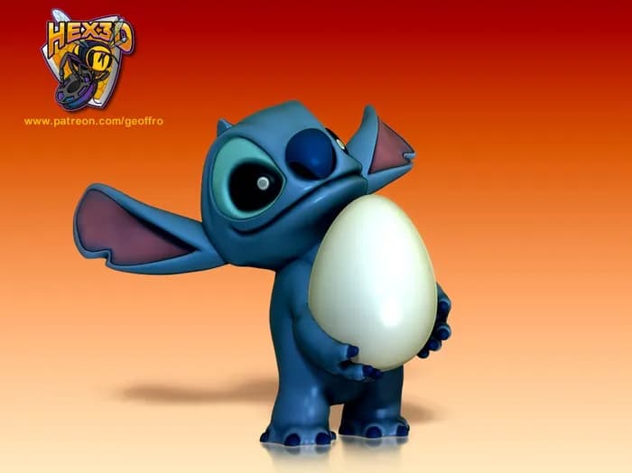STL - Figurilla de Stitch sosteniendo un huevo render 1