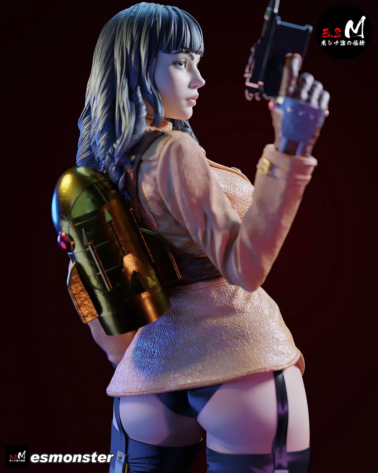 STL - Figurina de mujer rocketeer con casco render 5