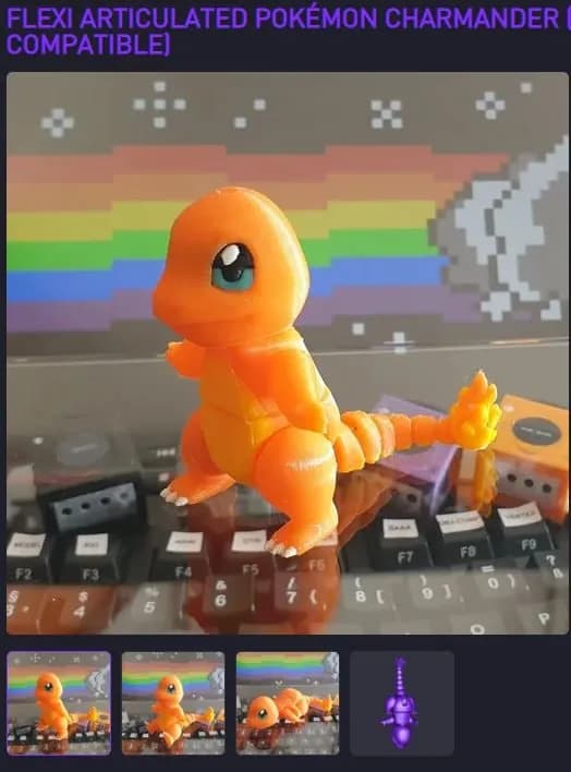 STL - flexi articulated pokemon charmander render 1