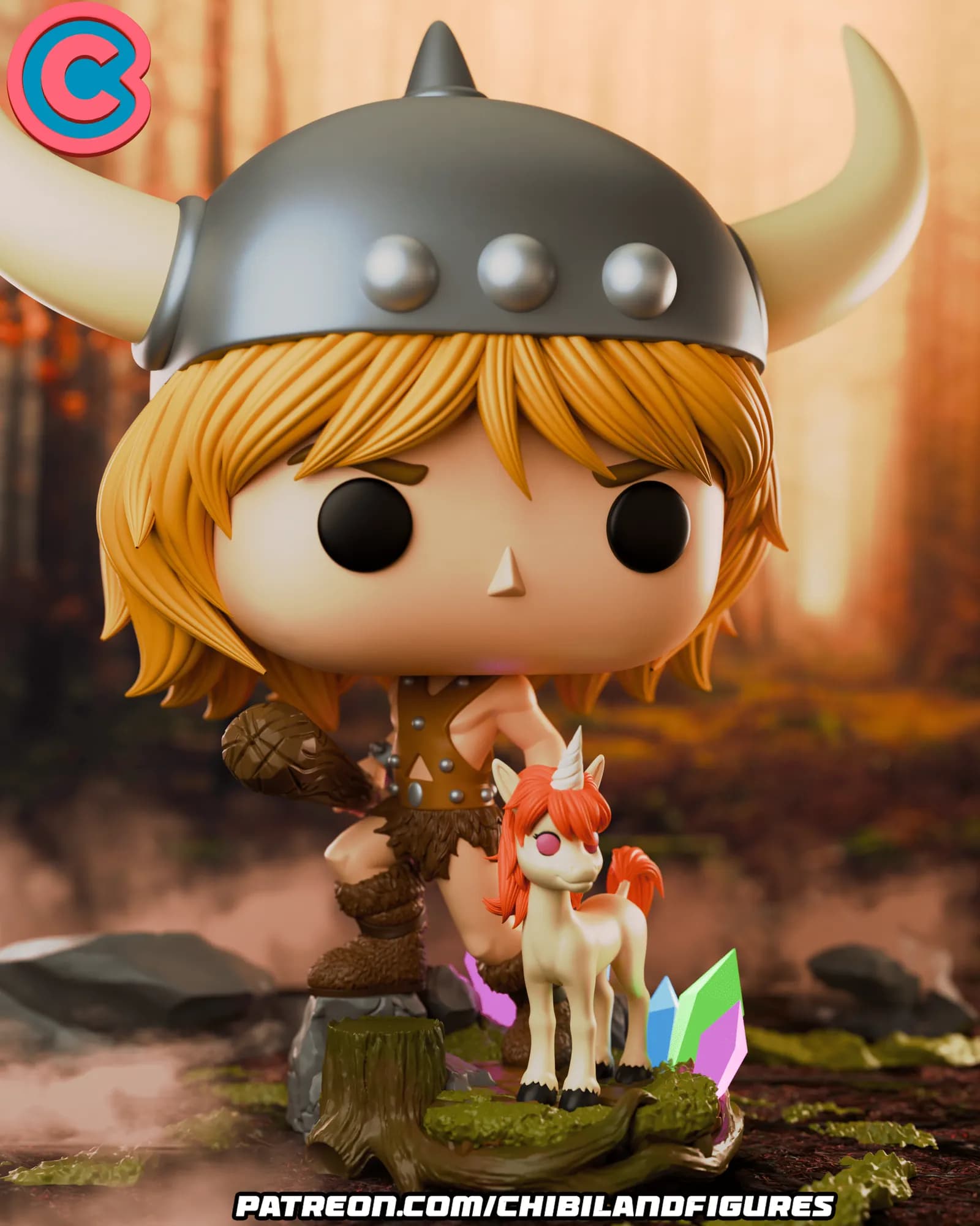 STL - Funko Chibi de Hombre de las cavernas con unicornio render 2