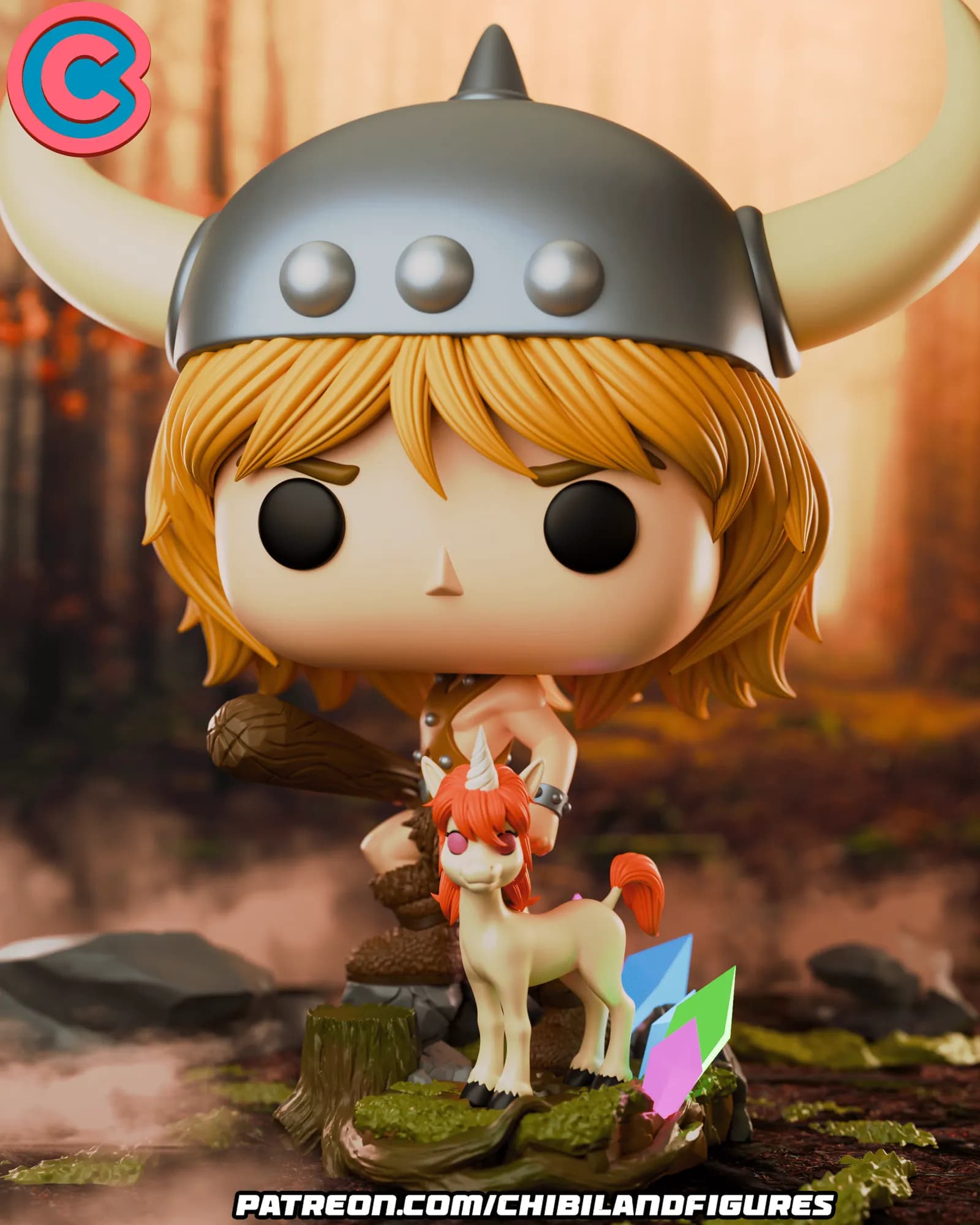 STL - Funko Chibi de Hombre de las cavernas con unicornio render 3