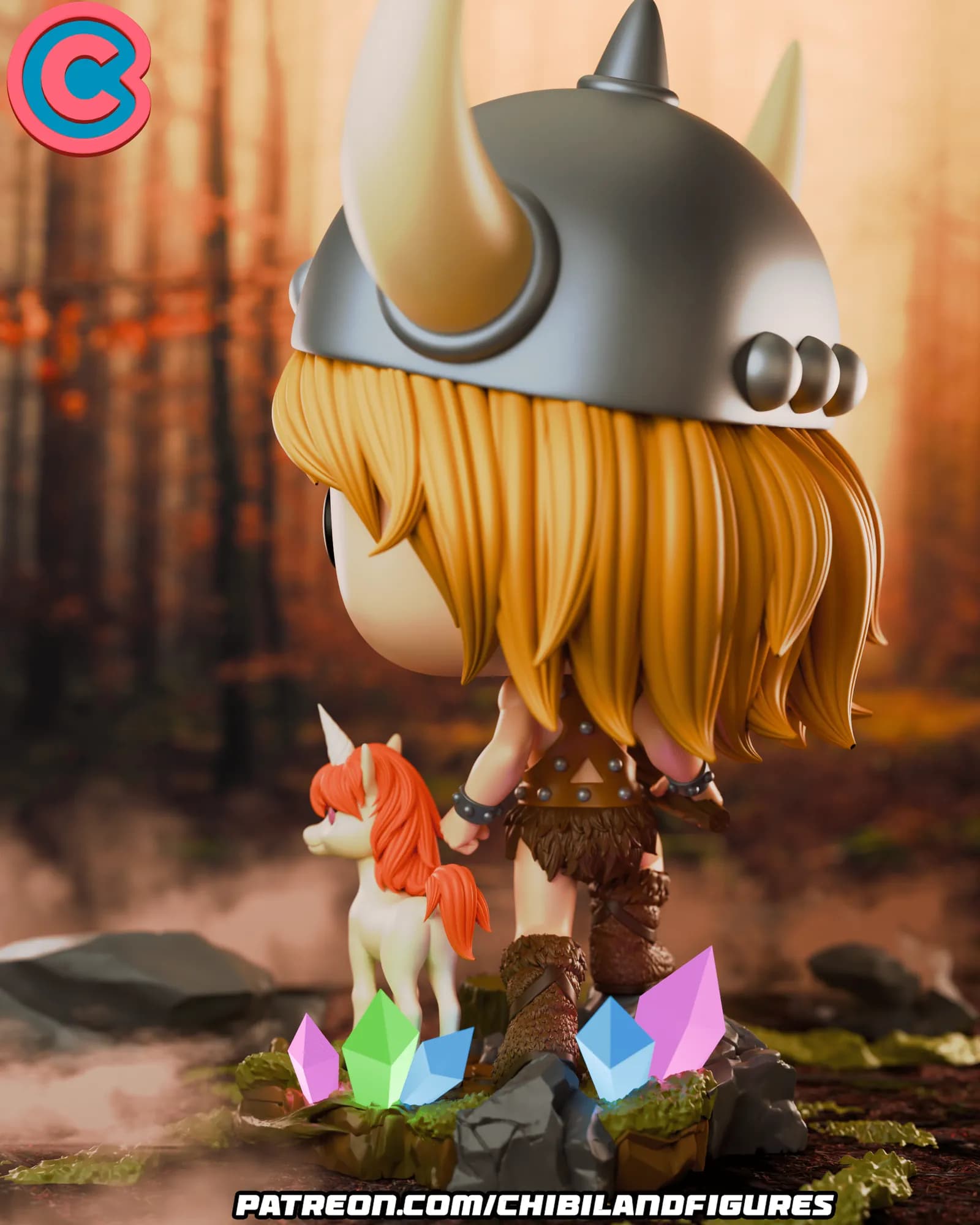 STL - Funko Chibi de Hombre de las cavernas con unicornio render 4