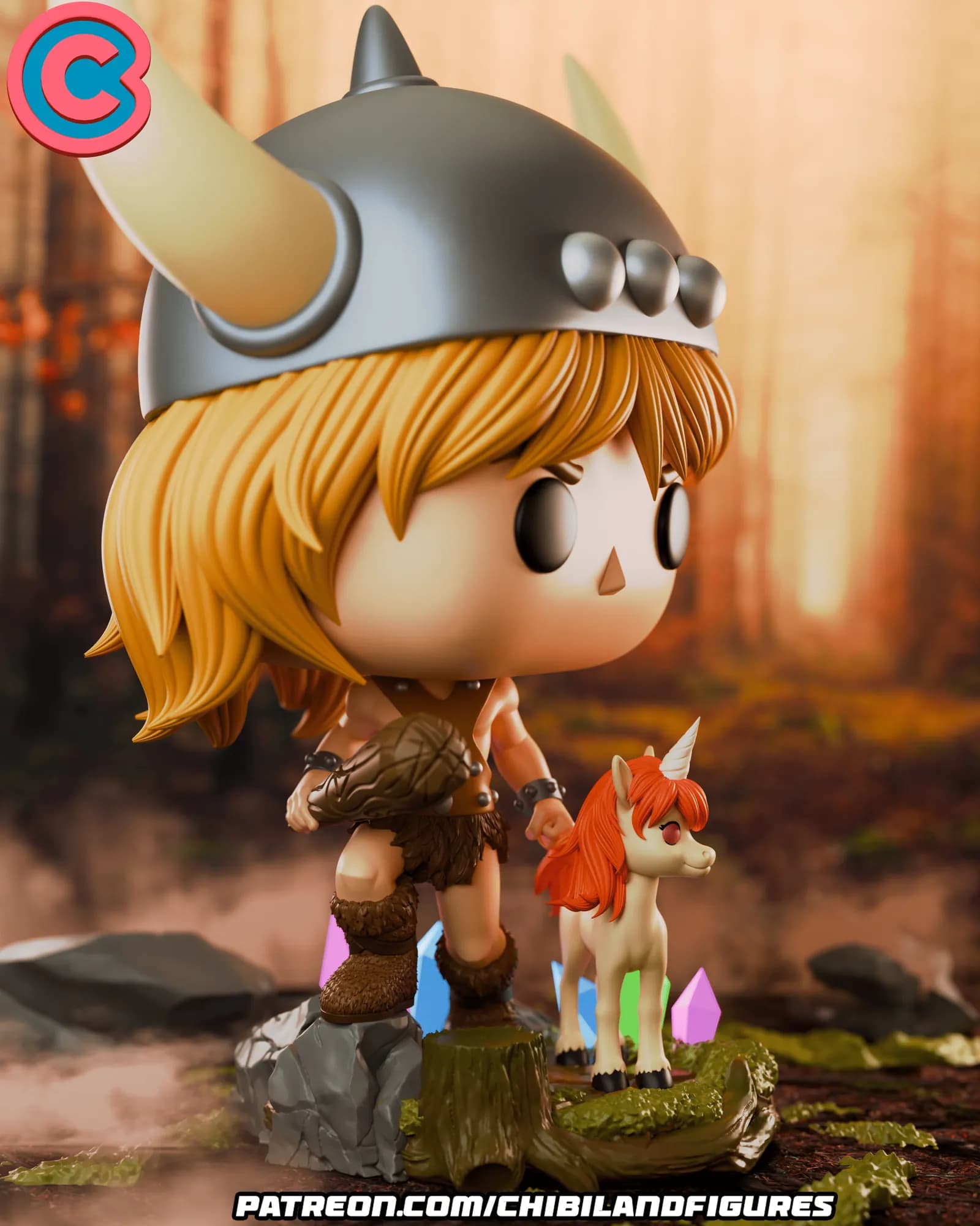 STL - Funko Chibi de Hombre de las cavernas con unicornio render 5