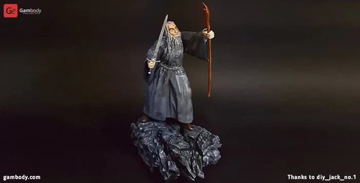 STL - gandalf the grey 3d printing figurine in diorama render 2