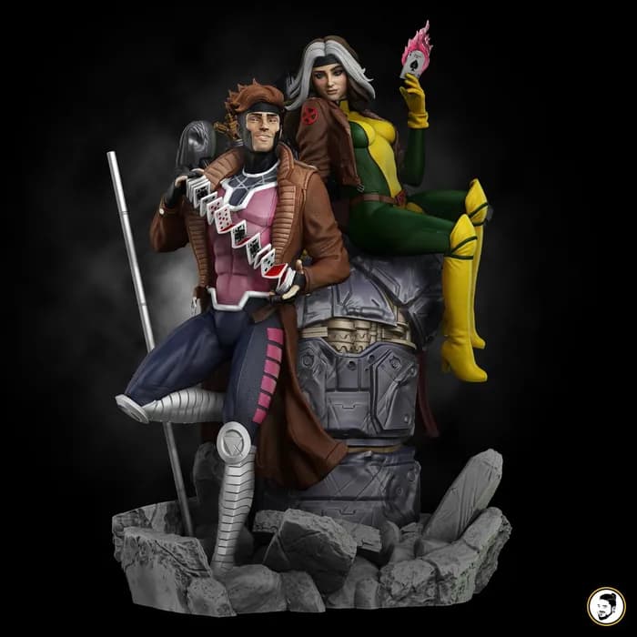 STL - genesiscollectibles gambit and rogue fan art render 1